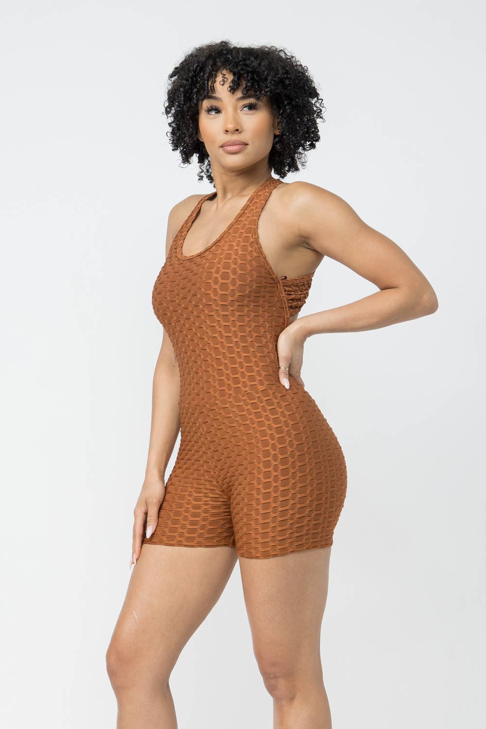 Mono sin mangas con espalda cruzada y estampado de panal de jacquard