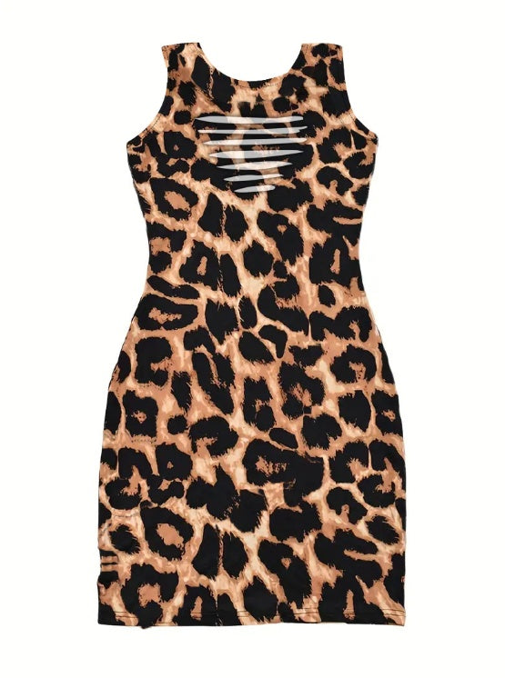 Vestido de moda con escote en V y estampado de leopardo para mujer