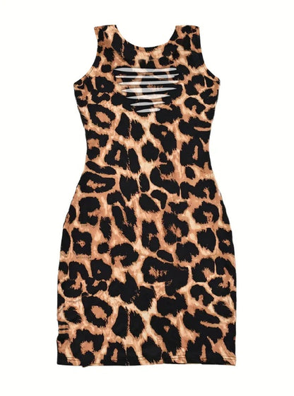 Vestido de moda con escote en V y estampado de leopardo para mujer
