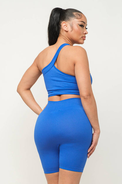 Cut Out One Shoulder Strap Top And Shorts Set