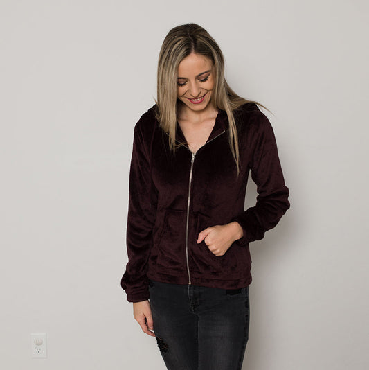 Veste à capuche zippée en velours basique