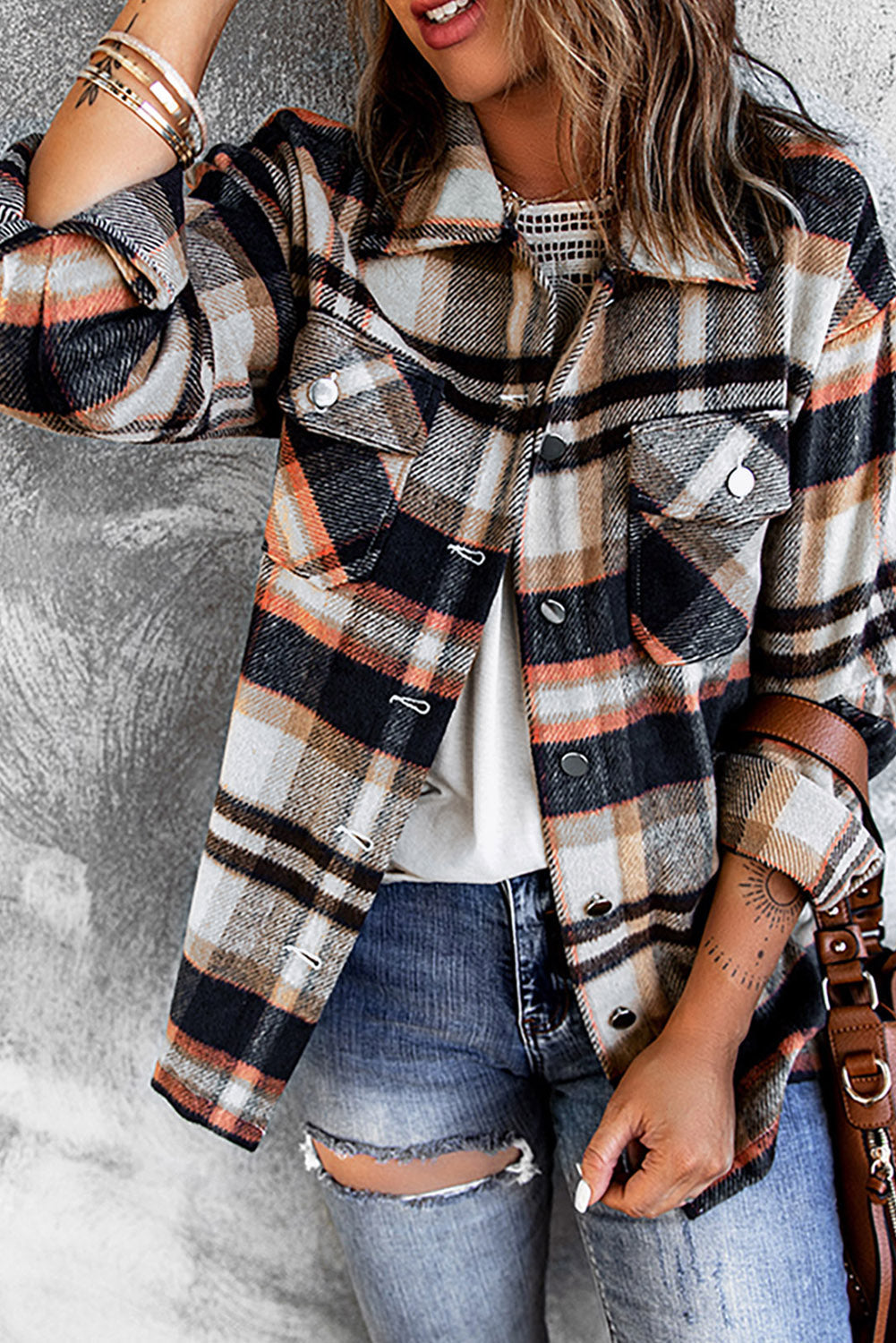 Veste à poches à imprimé géométrique à carreaux
