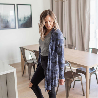 Camouflage Mid-thigh Slouchy Pocket Open Cardigan