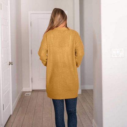 Pull cardigan ouvert à manches longues et poches en tricot gaufré