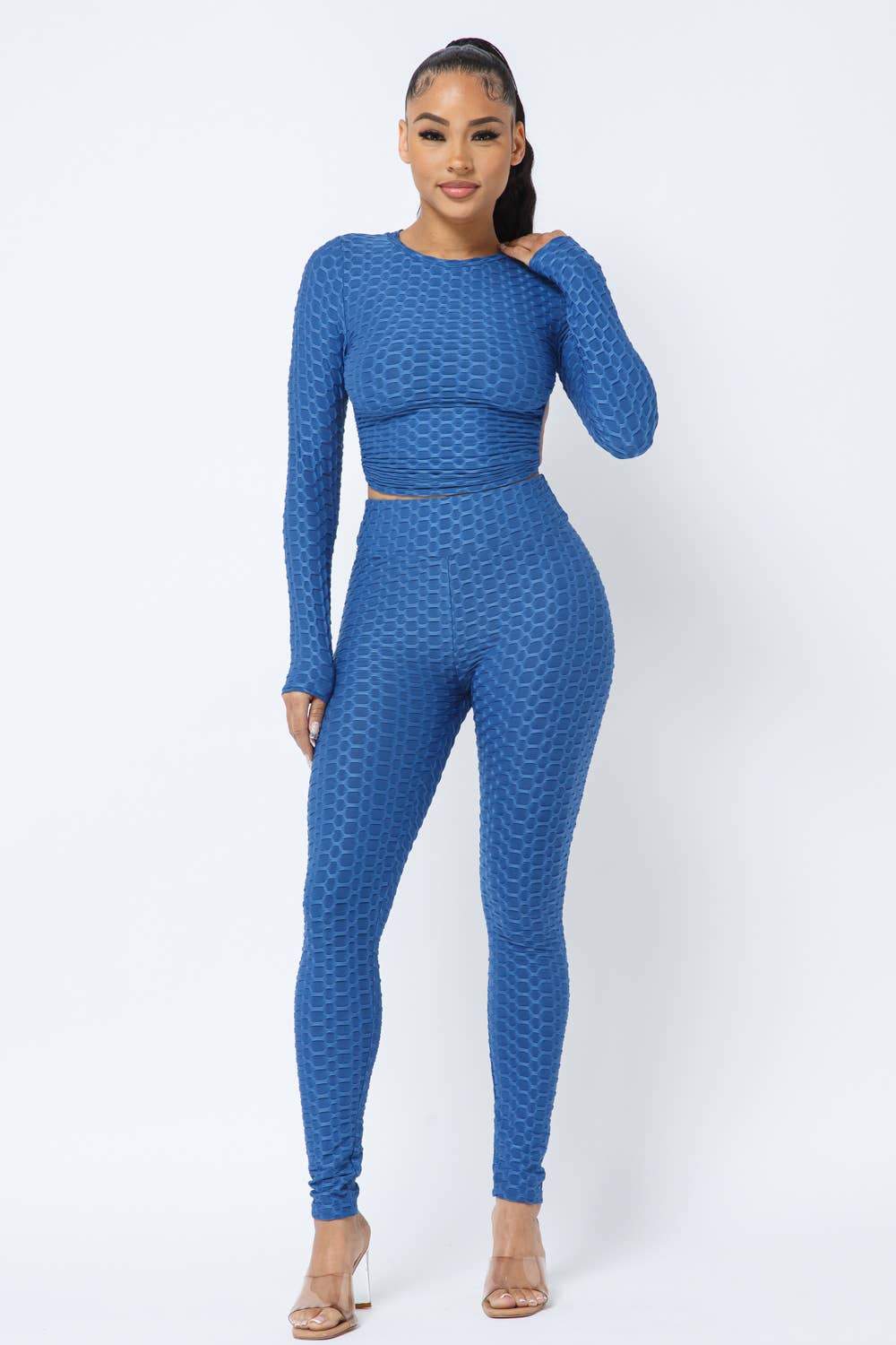 Ensemble haut et leggings à dos ouvert en nid d'abeille