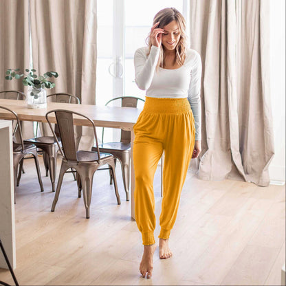 Pantalon de jogging taille haute à smocks