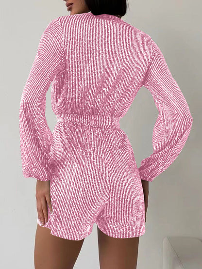 Combinaison à manches longues et surplis à sequins, taille nouée