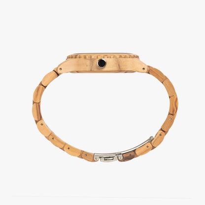 Reloj de madera de olivo italiano con calavera floral de Jacki Easlick
