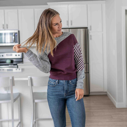 Fleece Color Block Crop Tee
