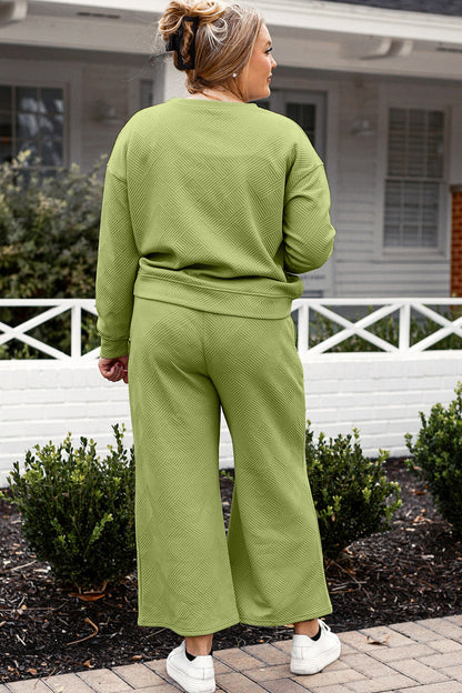 Double Take Full Size Textured Long Sleeve Top and Drawstring Pants