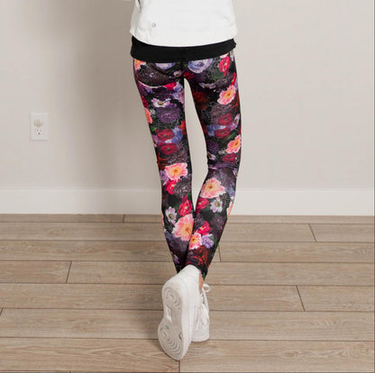 Pantalon de sport taille haute à fleurs longueur cheville