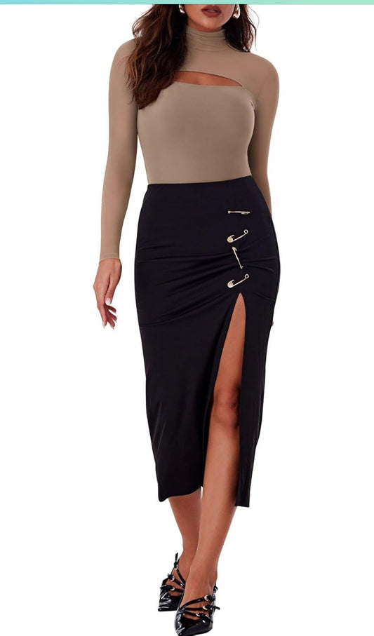 Body en maille à col roulé et découpes pour femme – Style string à manches longues