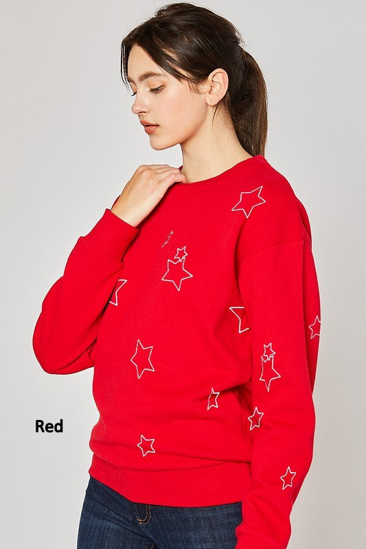 Fleece Basic Sweatshirt With Star Emb