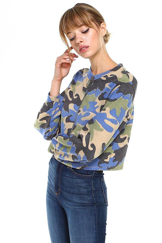 Veste courte zippée camouflage – Décontractée et tendance