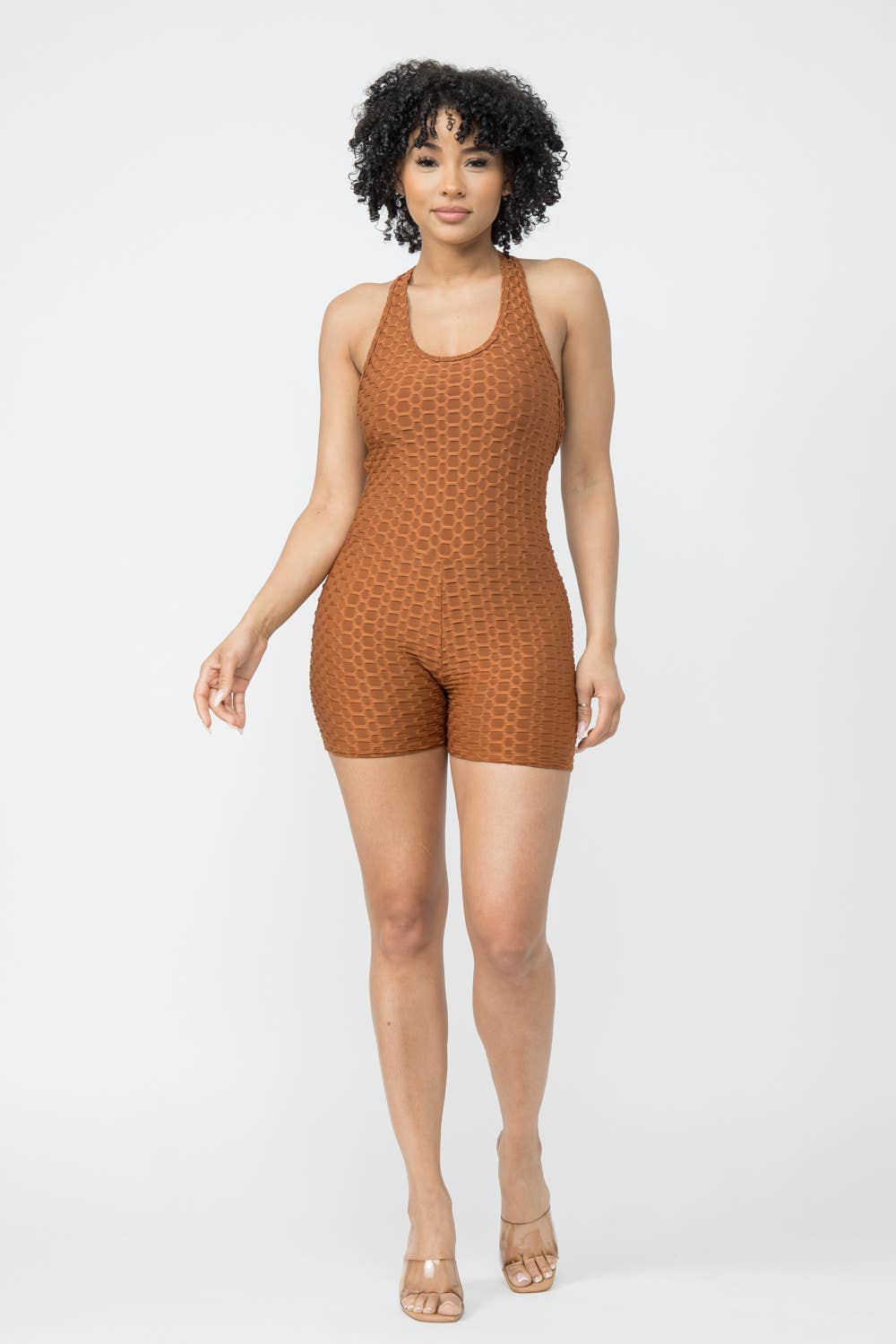 Mono sin mangas con espalda cruzada y estampado de panal de jacquard
