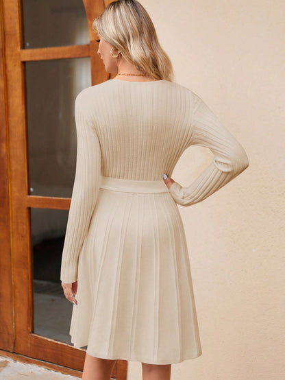 Vestido de punto cruzado de manga larga para mujer