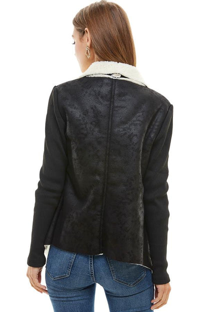 Veste à col drapé en sherpa