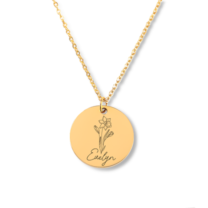 Collier Jacki Easlick® personnalisé avec nom et fleur de naissance