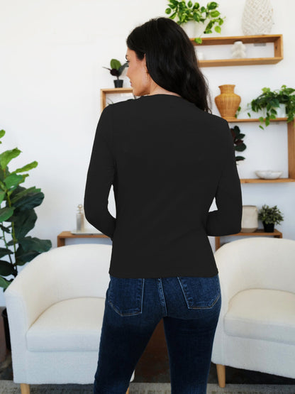 Camiseta de manga larga con cuello alto fruncido