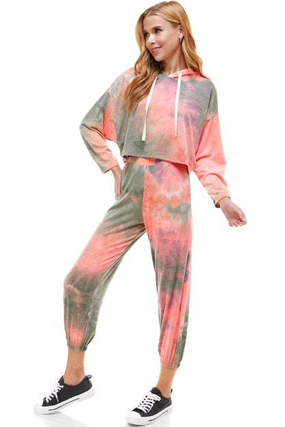 CONJUNTO DE PANTALÓN DEPORTIVO CON CAPUCHA Y PANTALÓN DE PUNTO DE TERCIOPELO FRANCES TEÑIDO
