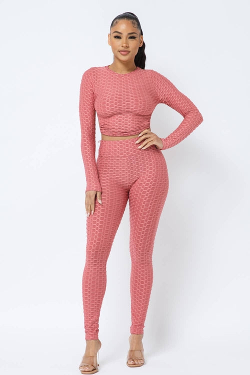 Ensemble haut et leggings à dos ouvert en nid d'abeille