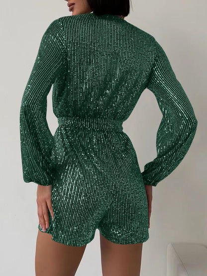 Combinaison à manches longues et surplis à sequins, taille nouée