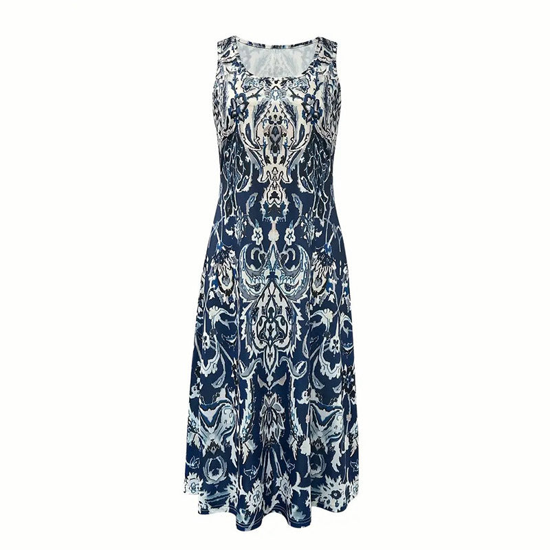 Robe d'été longue sans manches style bohème pour femme, ample, fluide, décontractée, mi-longue, pour la plage