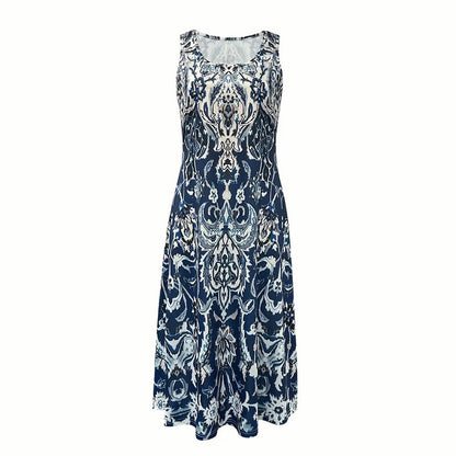 Robe d'été longue sans manches style bohème pour femme, ample, fluide, décontractée, mi-longue, pour la plage
