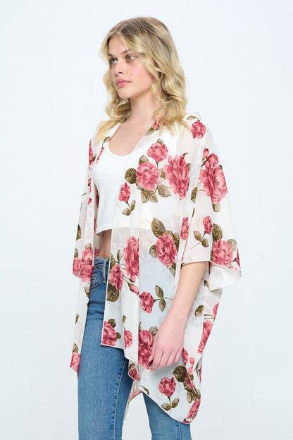 Floral Kimono Cardigan with Open Front