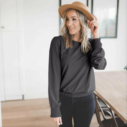 Manches bouffantes en laine tissée Dobby