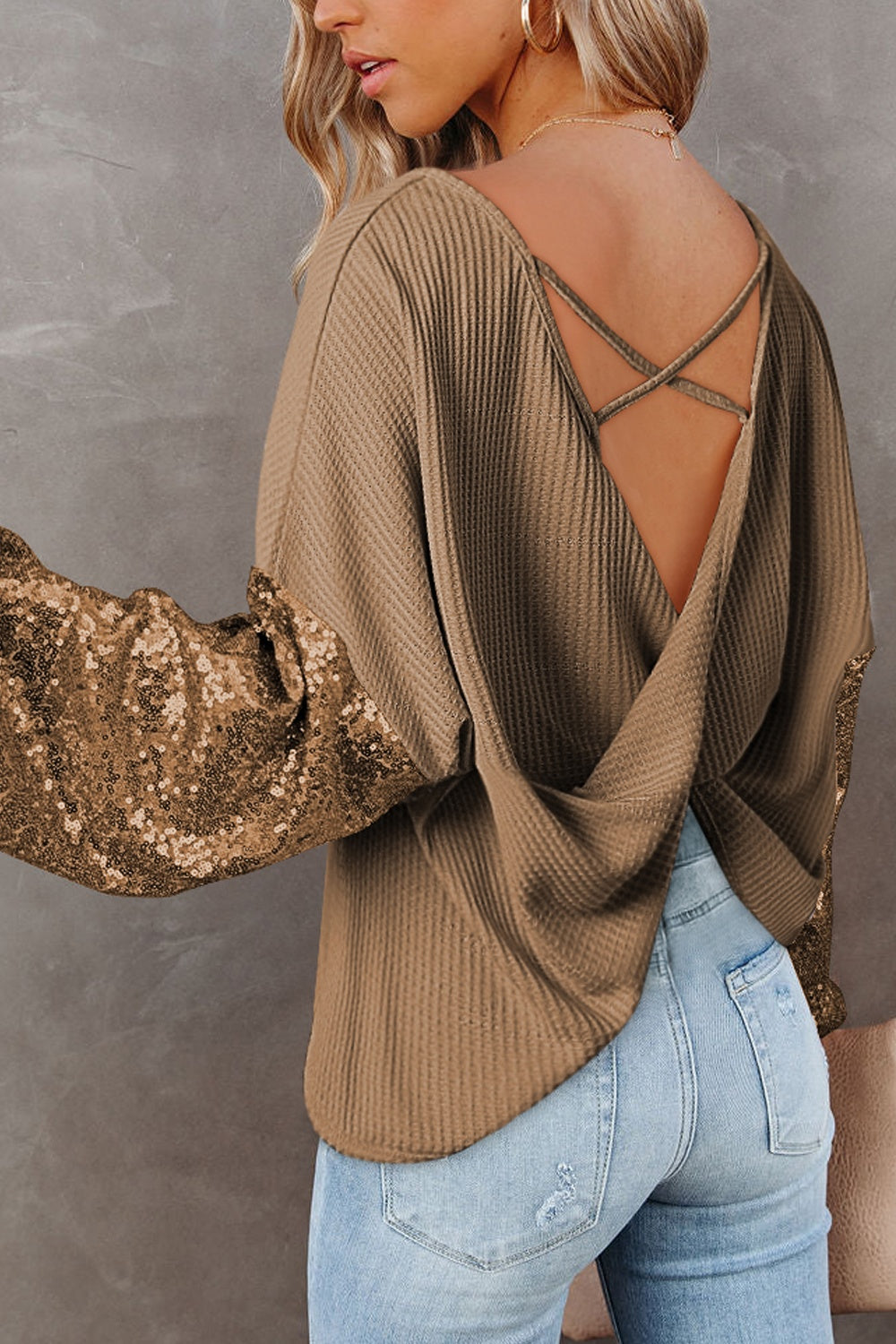 Blusa de punto gofre con lentejuelas