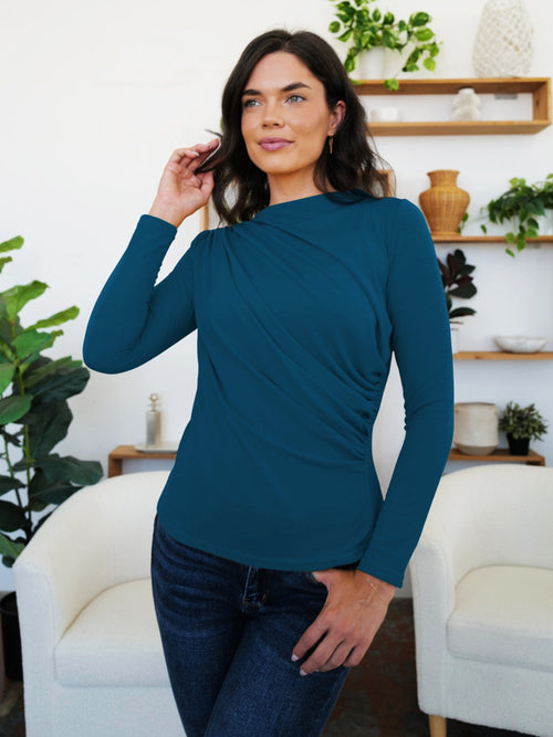 Camiseta de manga larga con cuello alto fruncido