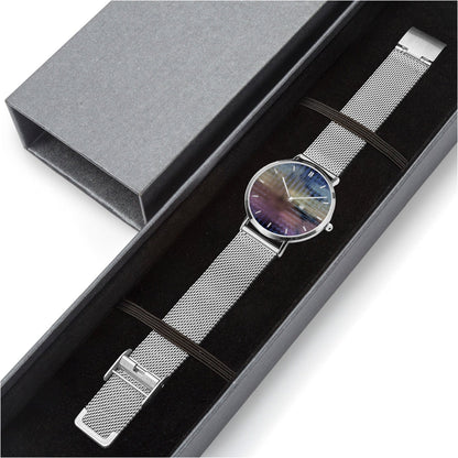 Reloj de cuarzo con calendario perpetuo de acero inoxidable iridiscente de Jacki Easlick