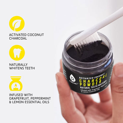 Polvo de carbón de coco activado blanqueador dental natural