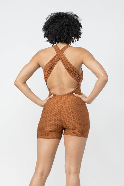Mono sin mangas con espalda cruzada y estampado de panal de jacquard