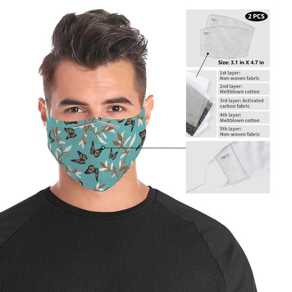 Mascarilla facial de tela con diseño de mariposa turquesa para adultos