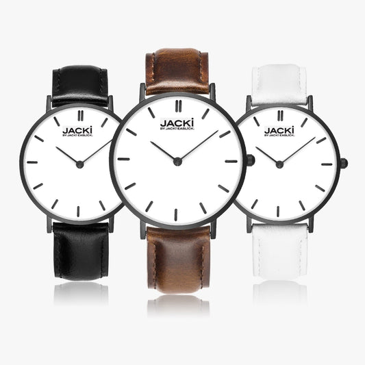 Montre à quartz ultra-fine Jacki Easlick avec bracelet en cuir