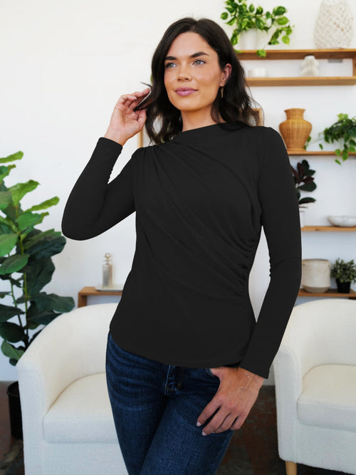 Camiseta de manga larga con cuello alto fruncido