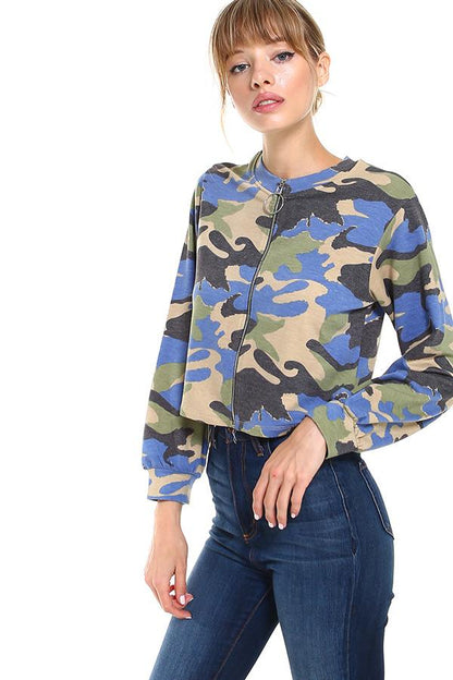 Veste courte zippée camouflage – Décontractée et tendance