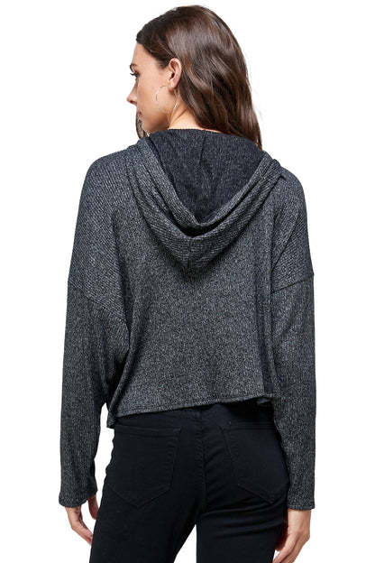 Pull à capuche côtelé bicolore brossé