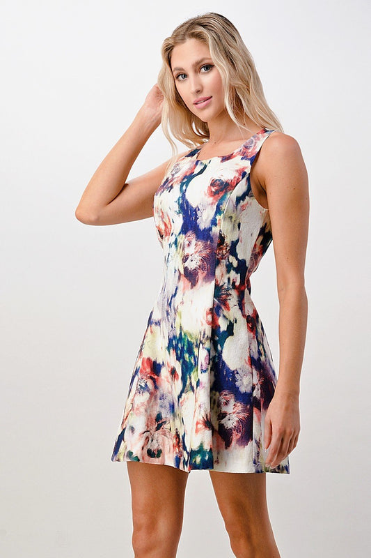 Robe trapèze sans manches à imprimé floral aquarelle