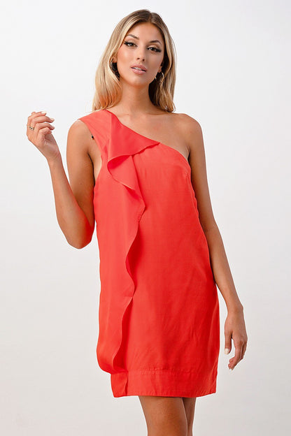 Minivestido con detalle de volante en un hombro