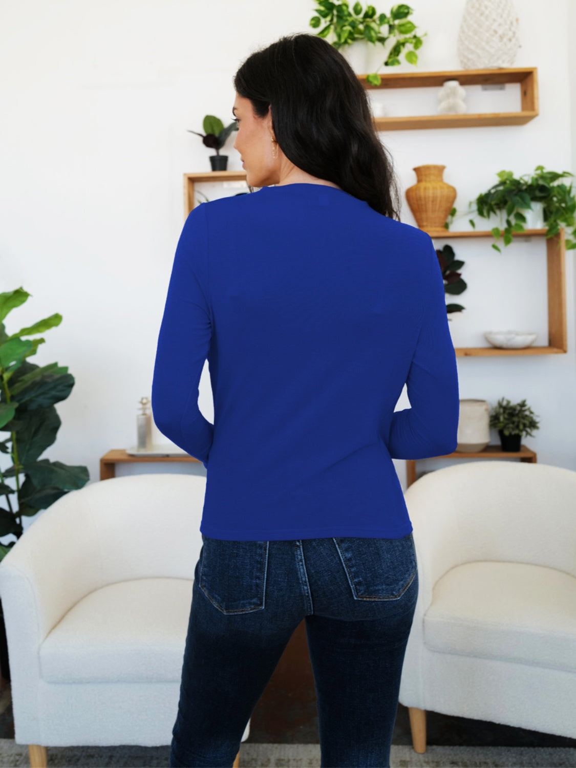 Camiseta de manga larga con cuello alto fruncido