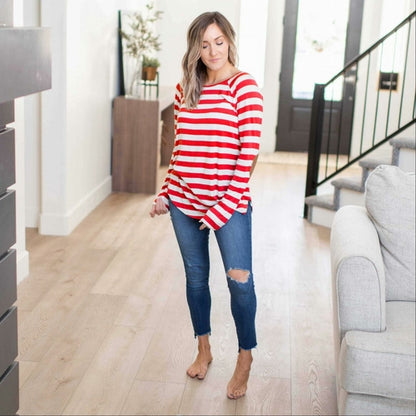 Striped Long Sleeve Boat Neck Top Elbow Patch