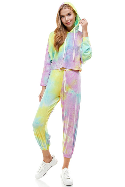 CONJUNTO DE PANTALÓN DEPORTIVO CON CAPUCHA Y PANTALÓN DE PUNTO DE TERCIOPELO FRANCES TEÑIDO