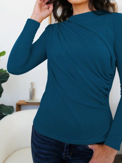 Camiseta de manga larga con cuello alto fruncido
