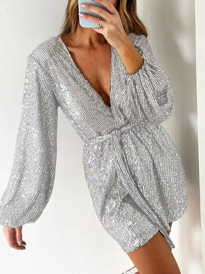 Combinaison à manches longues et surplis à sequins, taille nouée