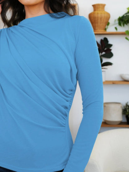 Camiseta de manga larga con cuello alto fruncido