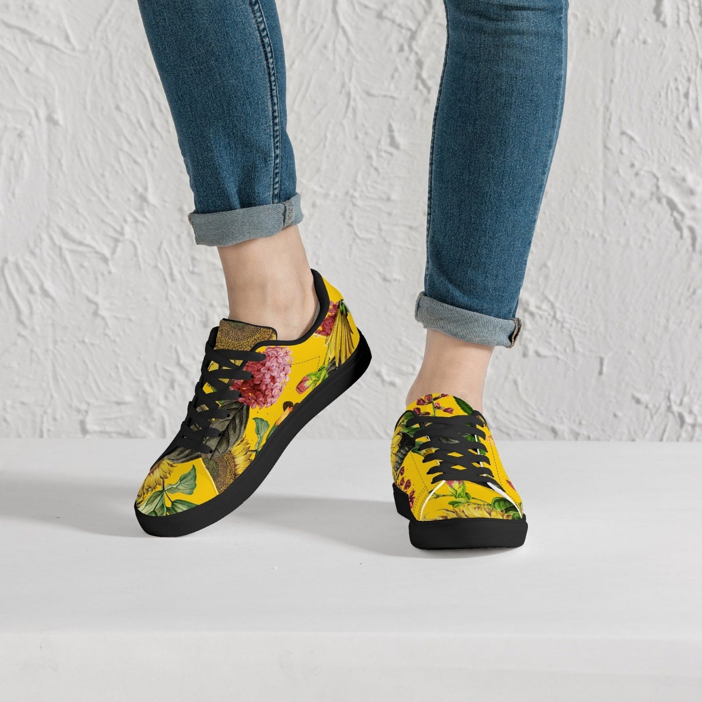 Zapatillas bajas de cuero Jacki Easlick Sunflowers - Blanco/Negro 
