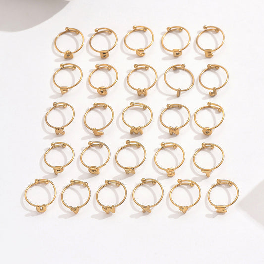 Bague alphabet moderne en acier inoxydable plaqué or 18 carats Lxalry avec accents sphériques poli miroir, bijoux hypoallergéniques pour femmes, sans danger pour la peau, ne se décolore pas, cadeau de luxe, lettres AZ complètes